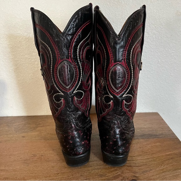 Los Altos Boots Ostrich Black Cherry Pointed Toe Cowboy Boots Size 7 - Picture 6 of 17